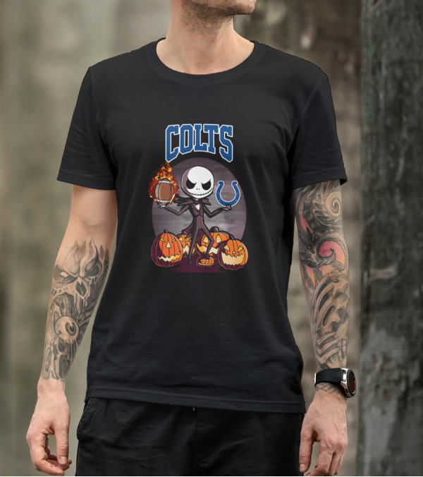 Colts Jack Skellington Halloween Football Pumpkins Horseshoe T-Shirt