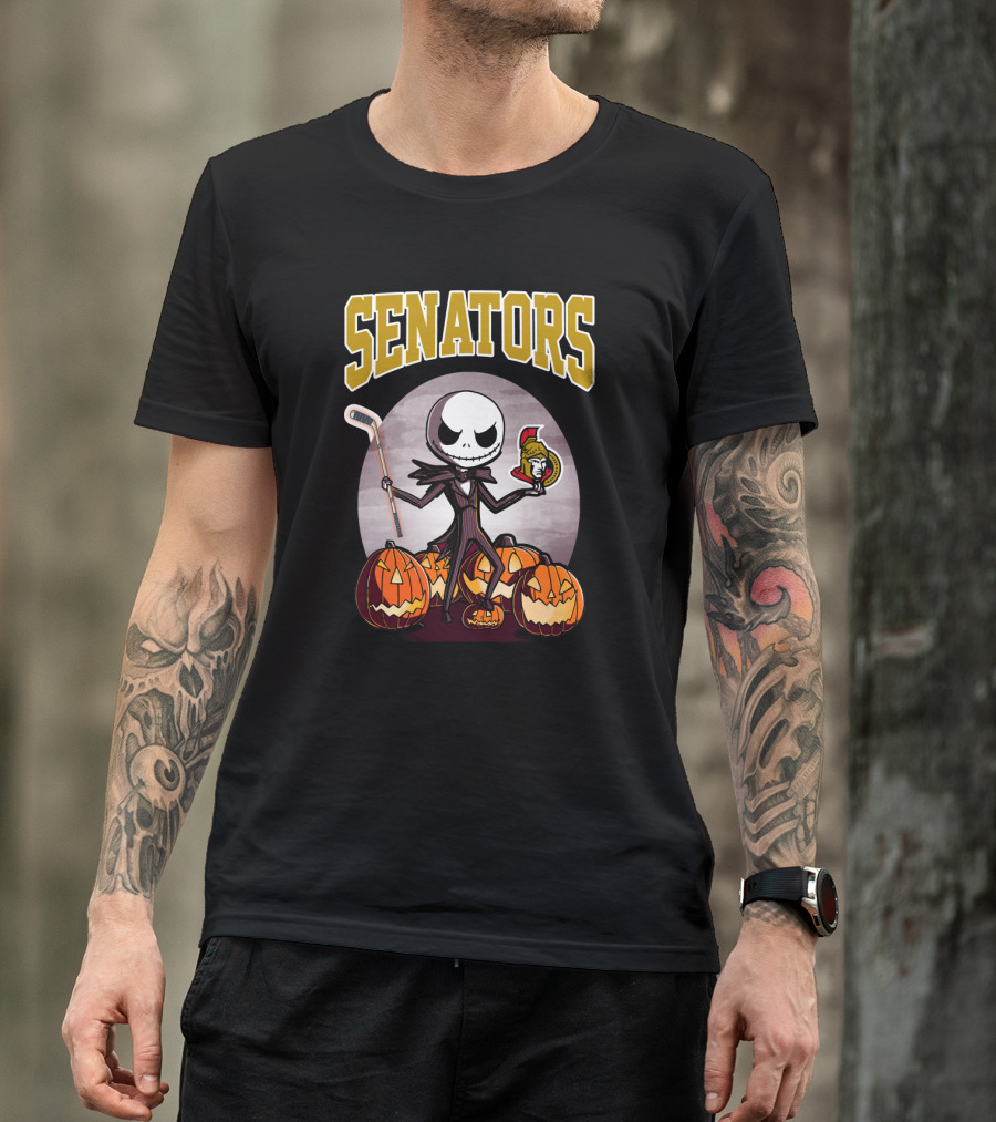 Jack Skellington Senators Hockey Halloween Pumpkins T-Shirt