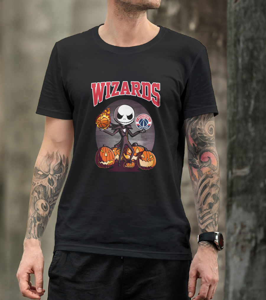 Jack Skellington Halloween Washington Wizards Basketball With Pumpkins T-Shirt