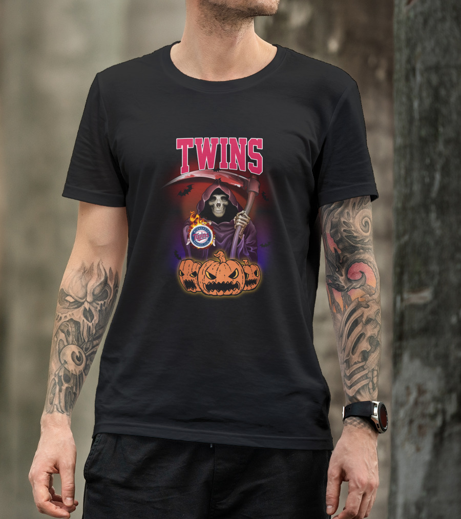 Twins Grim Reaper Halloween Scythe Pumpkins Minnesota Baseball T-Shirt