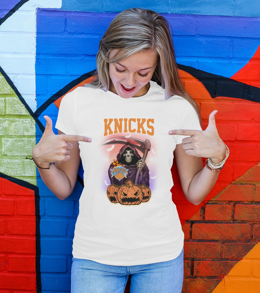 Knicks Grim Reaper Halloween Pumpkins New York Basketball T-Shirt