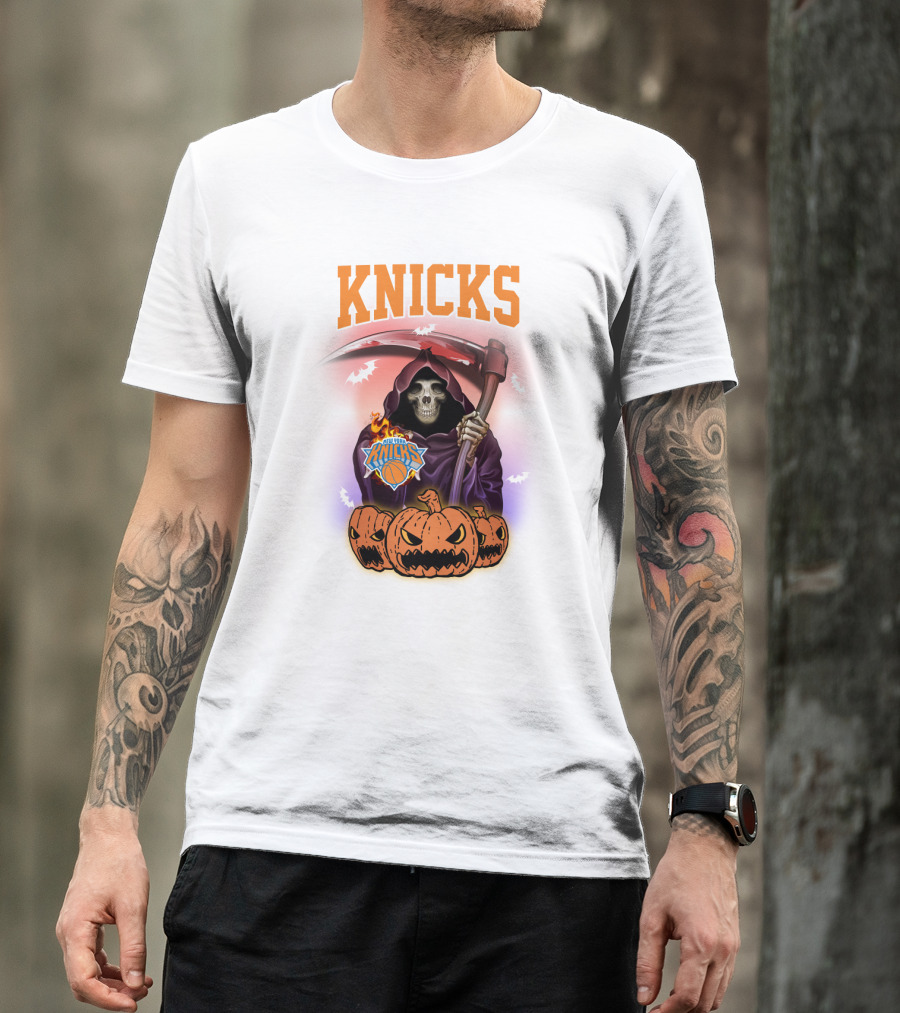 Knicks Grim Reaper Halloween Pumpkins New York Basketball T-Shirt