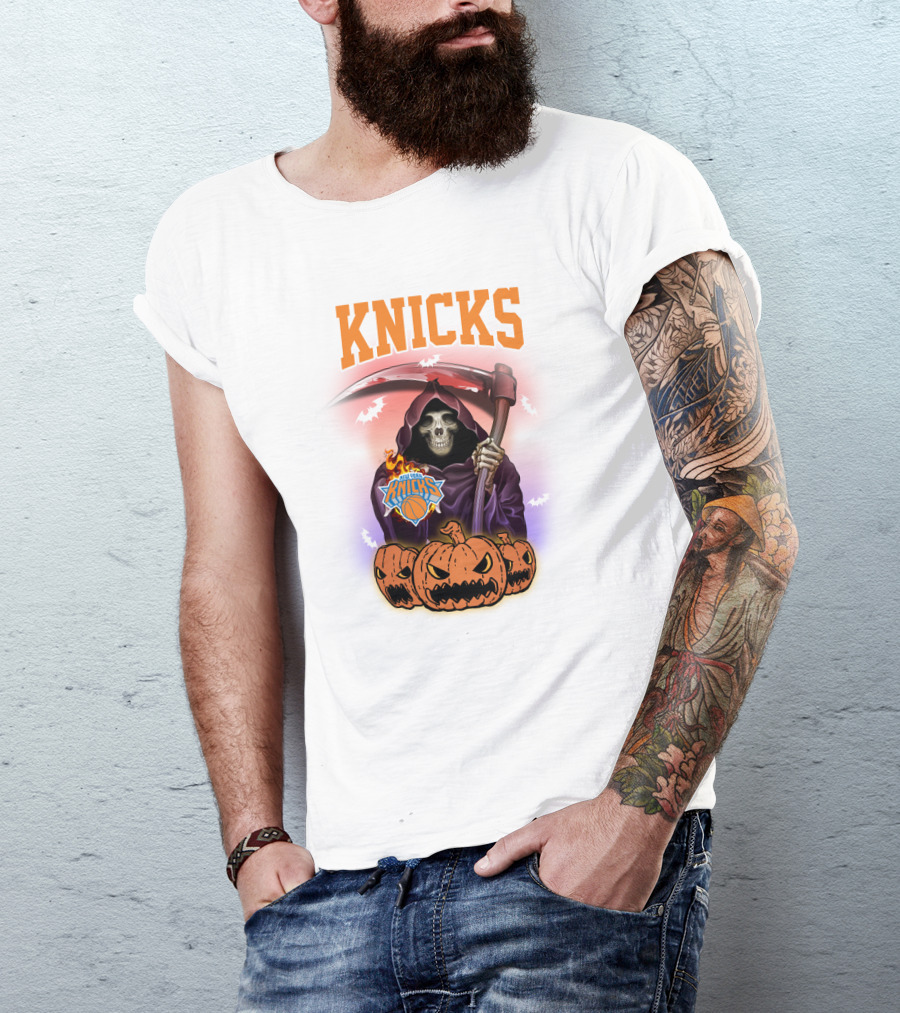 Knicks Grim Reaper Halloween Pumpkins New York Basketball T-Shirt