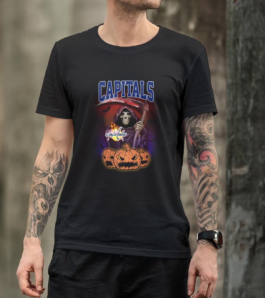 Capitals Reaper With Scythe And Pumpkin Trio Halloween T-Shirt