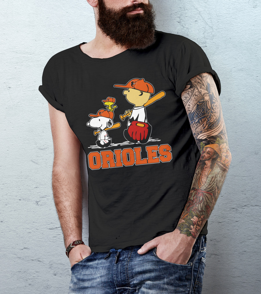 Orioles Baseball With Snoopy Woodstock And Peanuts Characters T-Shirt