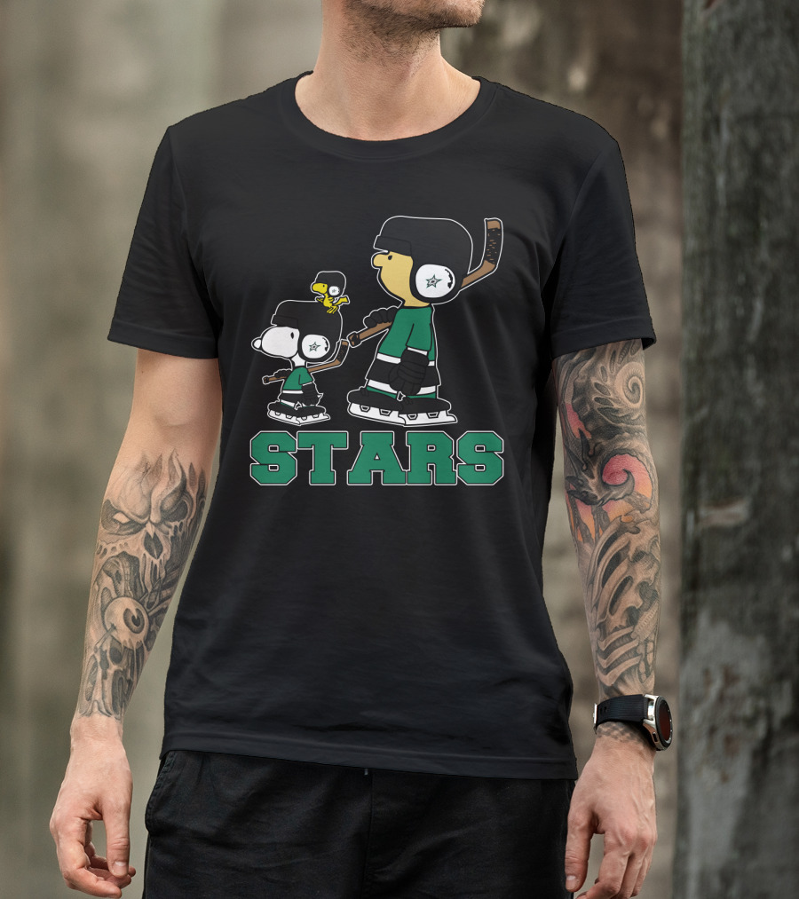 Snoopy And Woodstock Dallas Stars Hockey Team Fans With Stars T-Shirt