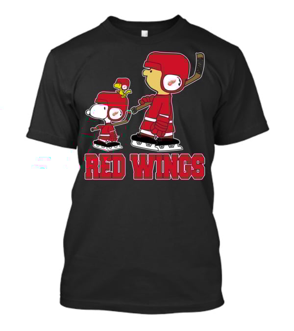 Snoopy And Detroit Red Wings Ice Hockey Fan Team-Up T-Shirt