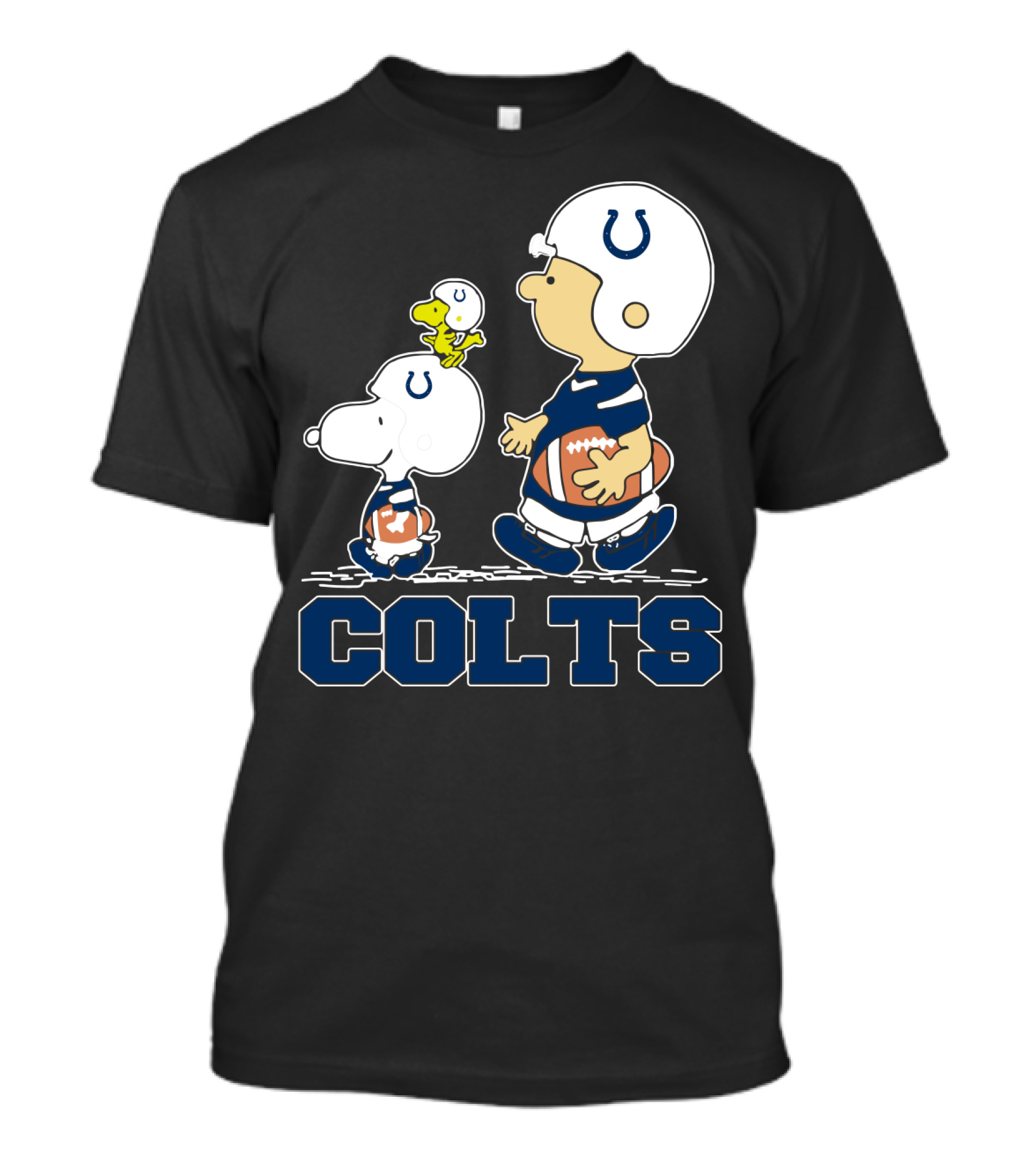 Snoopy Woodstock And Charlie Brown With Indianapolis Colts Football Helmets And Jersey T-Shirt
