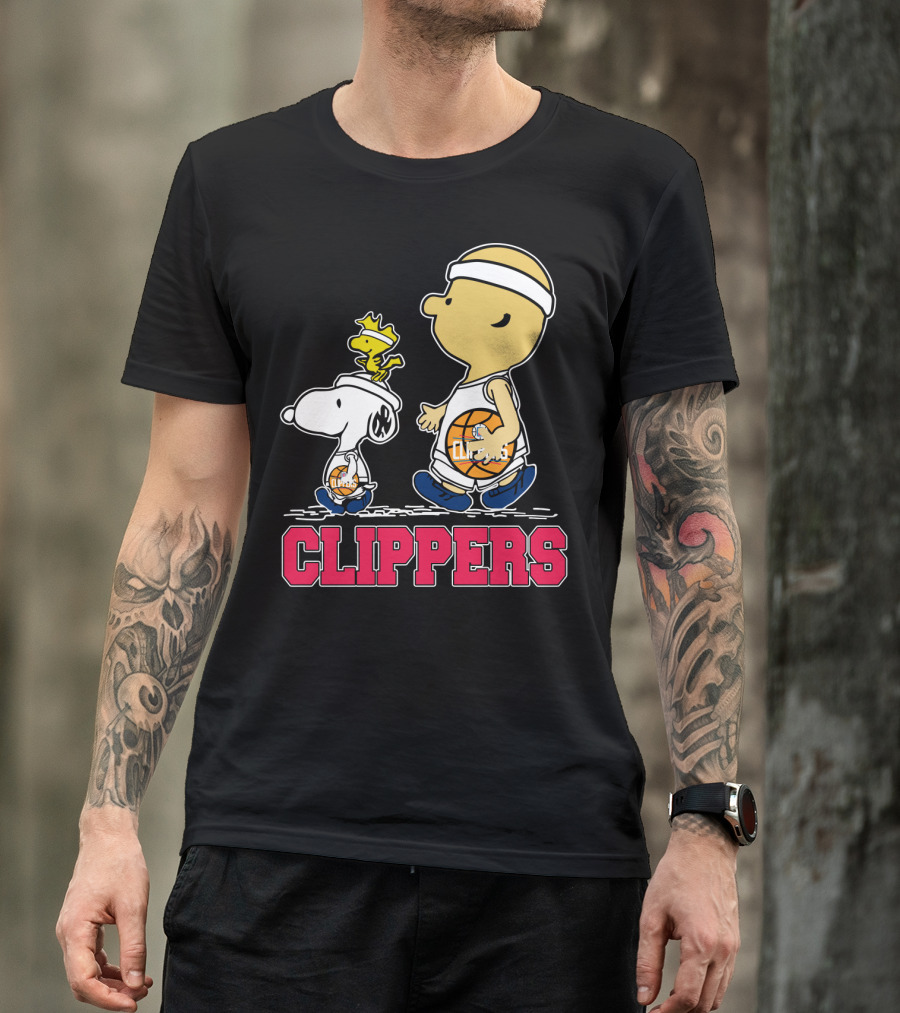 Snoopy And Woodstock Basketball With La Clippers Fans T-Shirt
