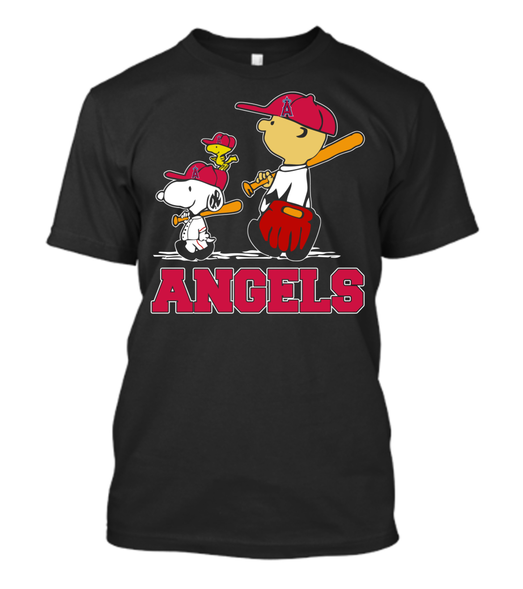 Snoopy Los Angeles Angels Baseball Fans With Woodstock And Bat T-Shirt