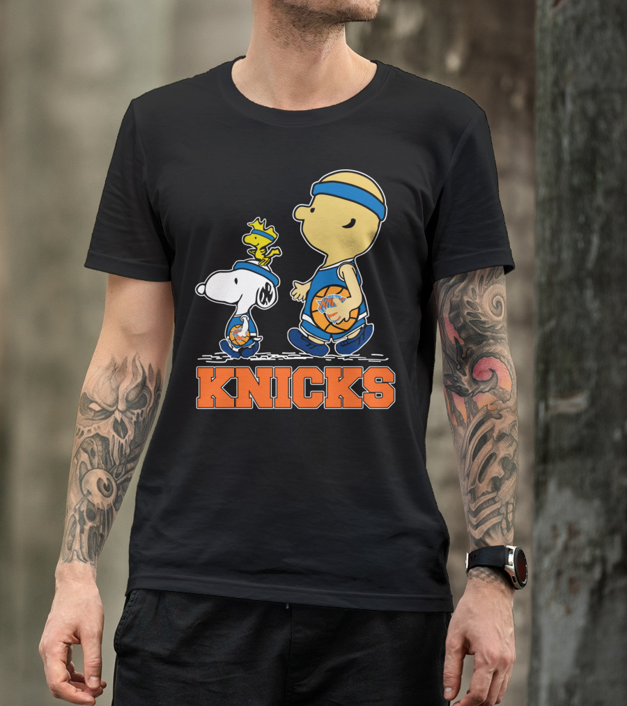 Snoopy Woodstock New York Knicks Basketball Fans Peanuts Characters T-Shirt
