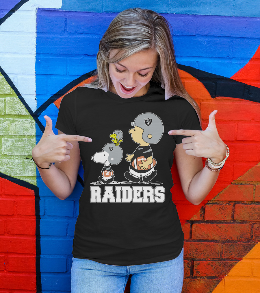 Snoopy And Peanuts Characters As Raiders Football Fans T-Shirt