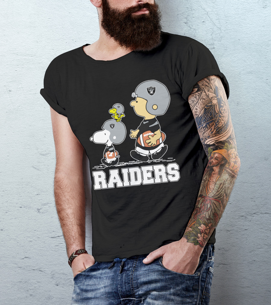 Snoopy And Peanuts Characters As Raiders Football Fans T-Shirt