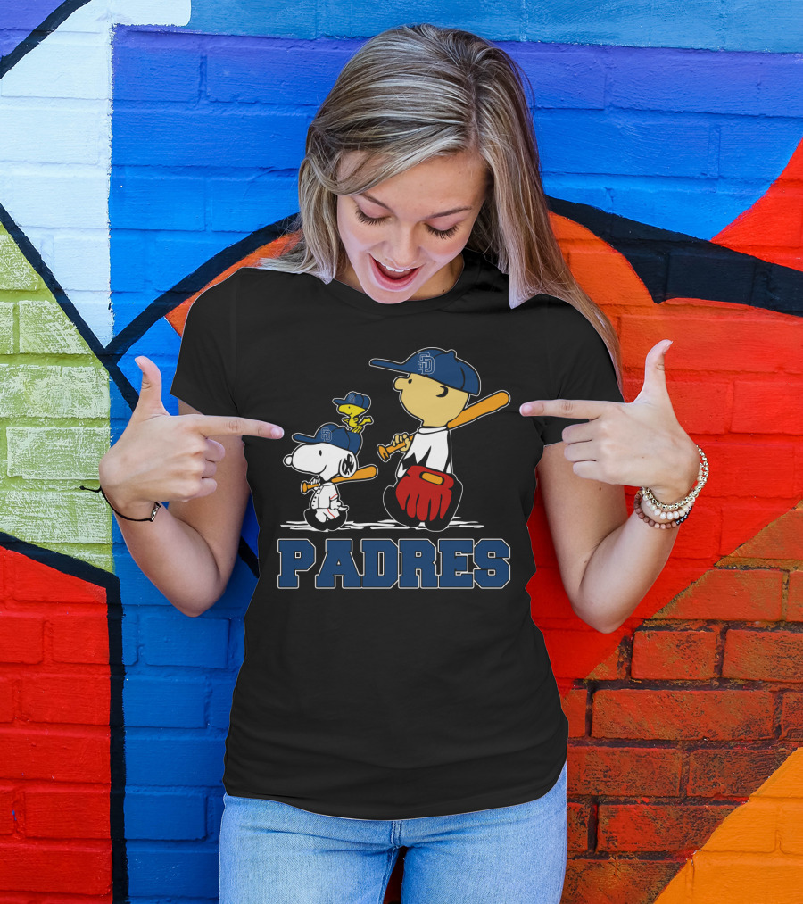 Snoopy And San Diego Padres Baseball Team Fans With Woodstock And Sports Equipment T-Shirt