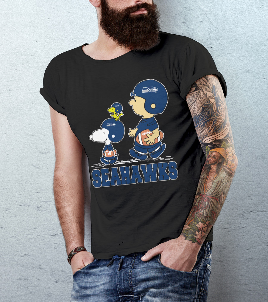 Snoopy Seattle Seahawks Football Fans Peanuts Characters T-Shirt