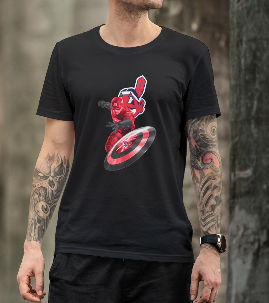 Cleveland Indians And Captain America Crossover With Shield And Iconic Feather T-Shirt