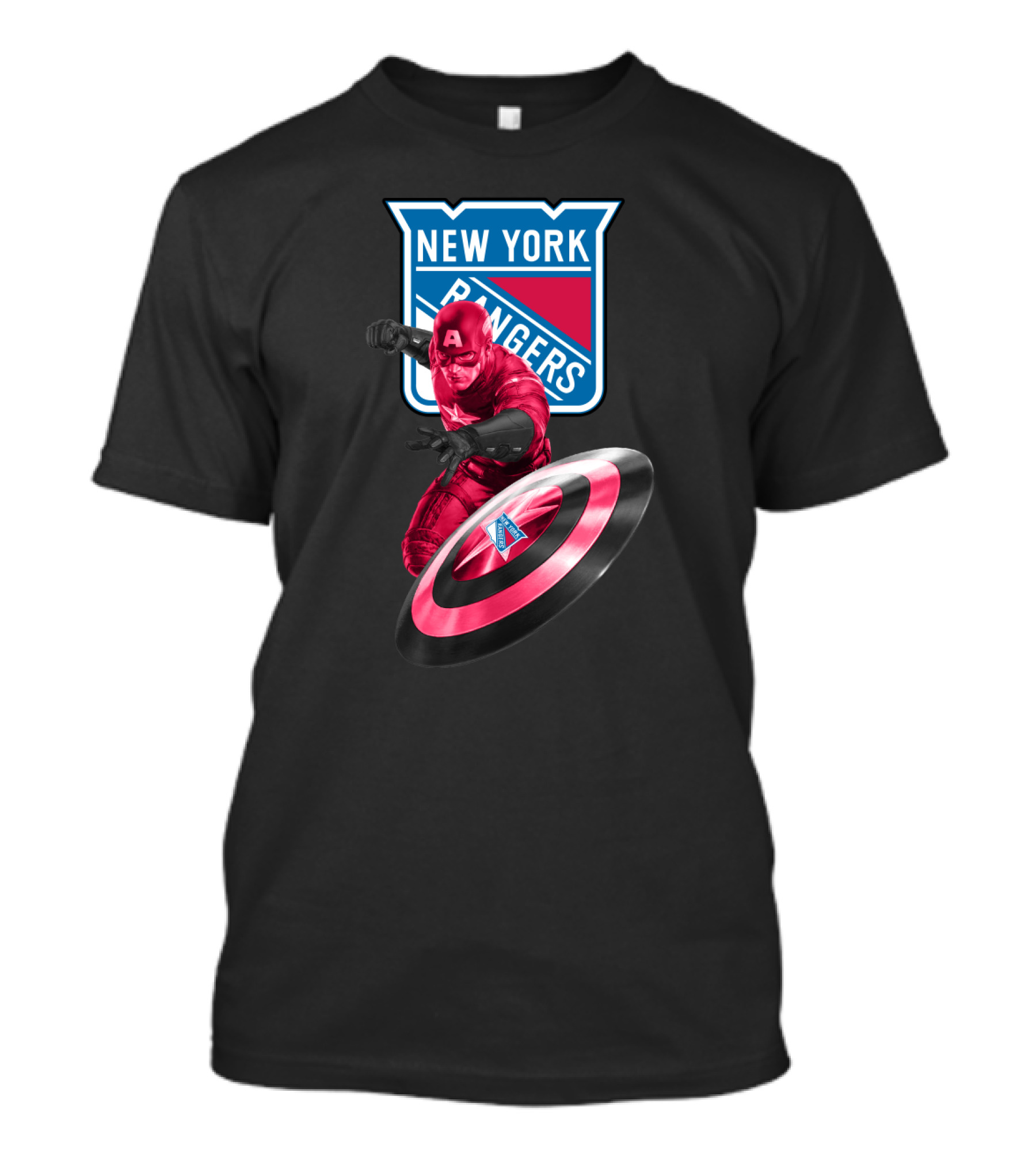 New York Rangers Captain America Crossover With Shield T-Shirt