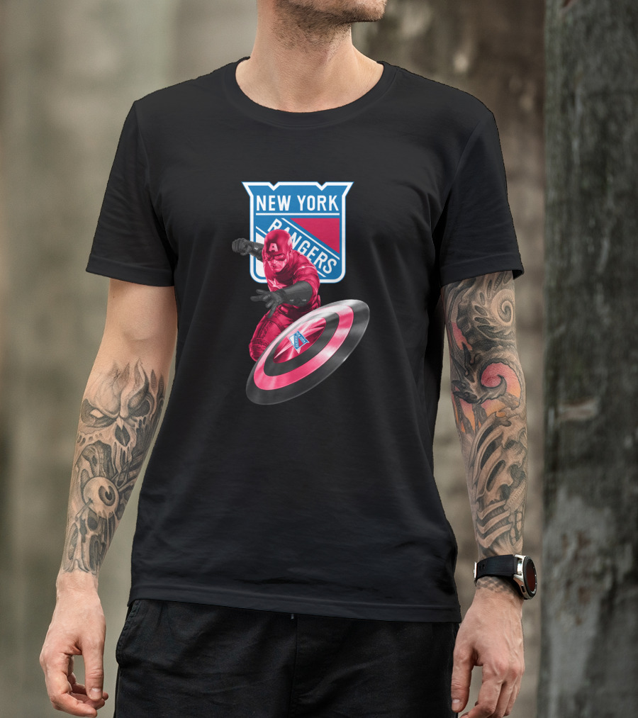 New York Rangers Captain America Crossover With Shield T-Shirt