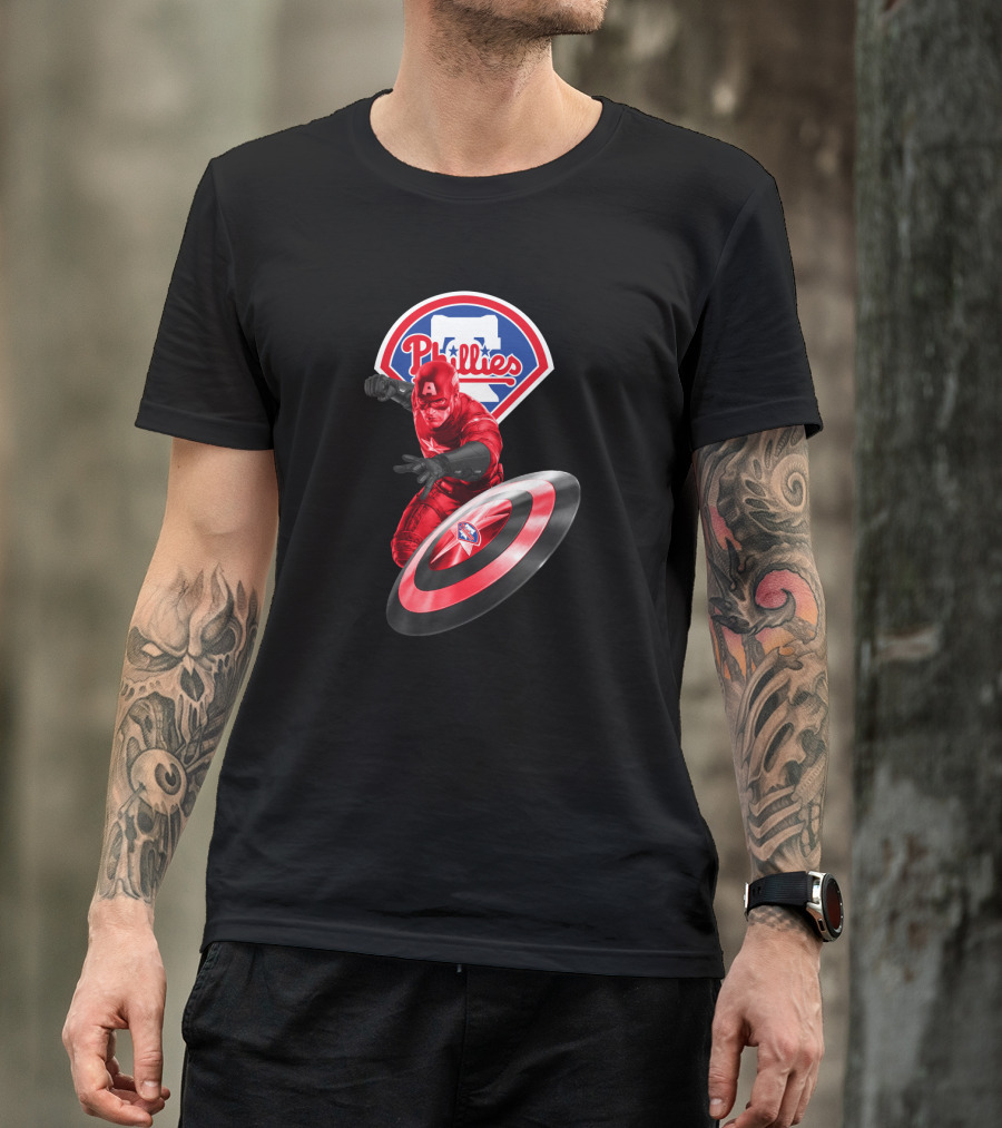 Philadelphia Phillies Marvel Collaboration Featuring Captain America Icon And Shield T-Shirt
