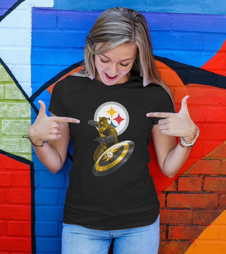 Pittsburgh Steelers Captain America Shield Iconic Mashup T-Shirt