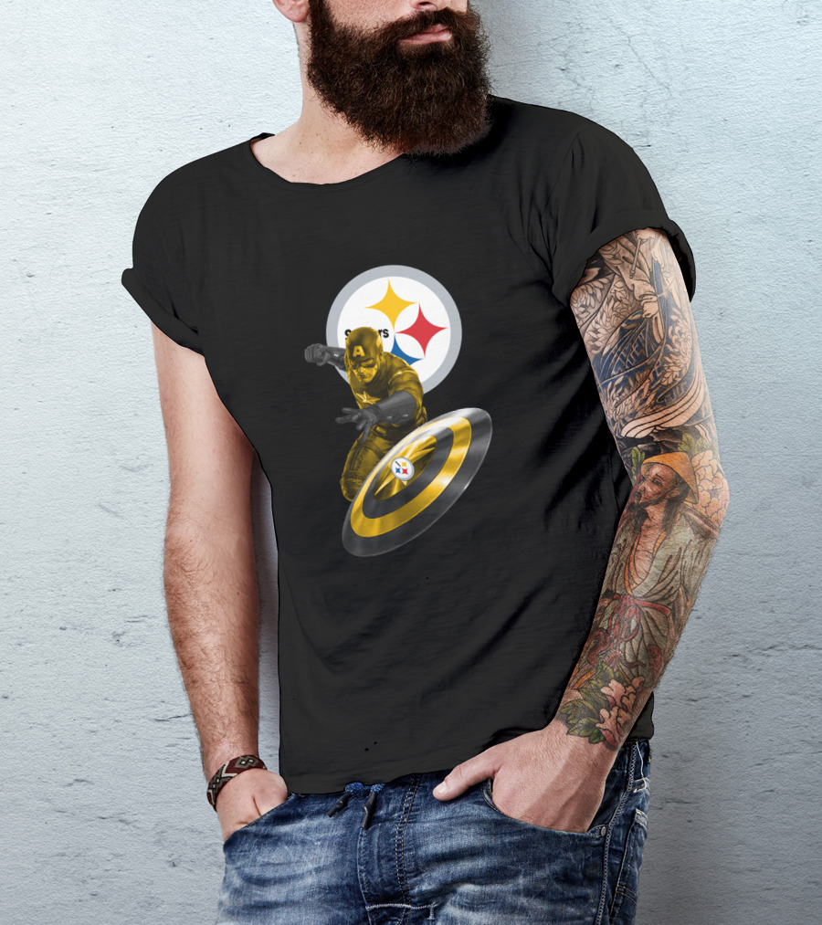 Pittsburgh Steelers Captain America Shield Iconic Mashup T-Shirt