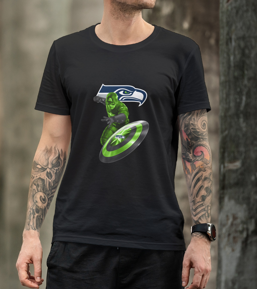 Seattle Seahawks Captain America Shield Crossover T-Shirt