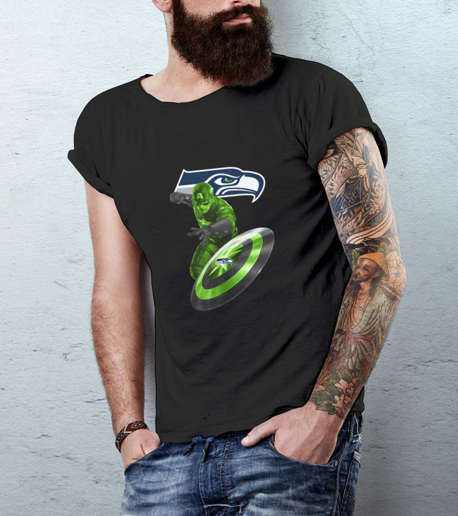 Seattle Seahawks Captain America Shield Crossover T-Shirt