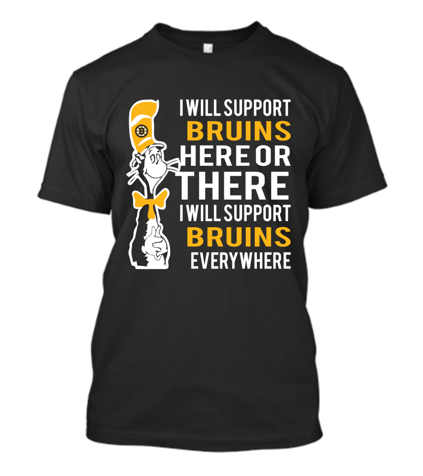 Boston Bruins Inspiration Dr Seuss Cat With Bruins Support Everywhere T-Shirt