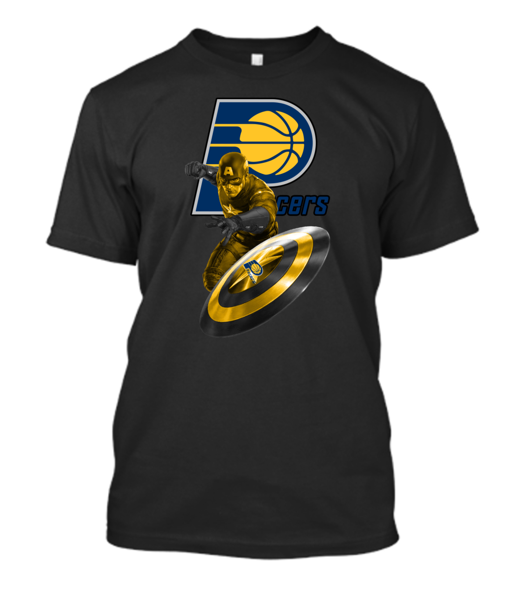 Pacers Logo With Marvel Captain America And Shield T-Shirt