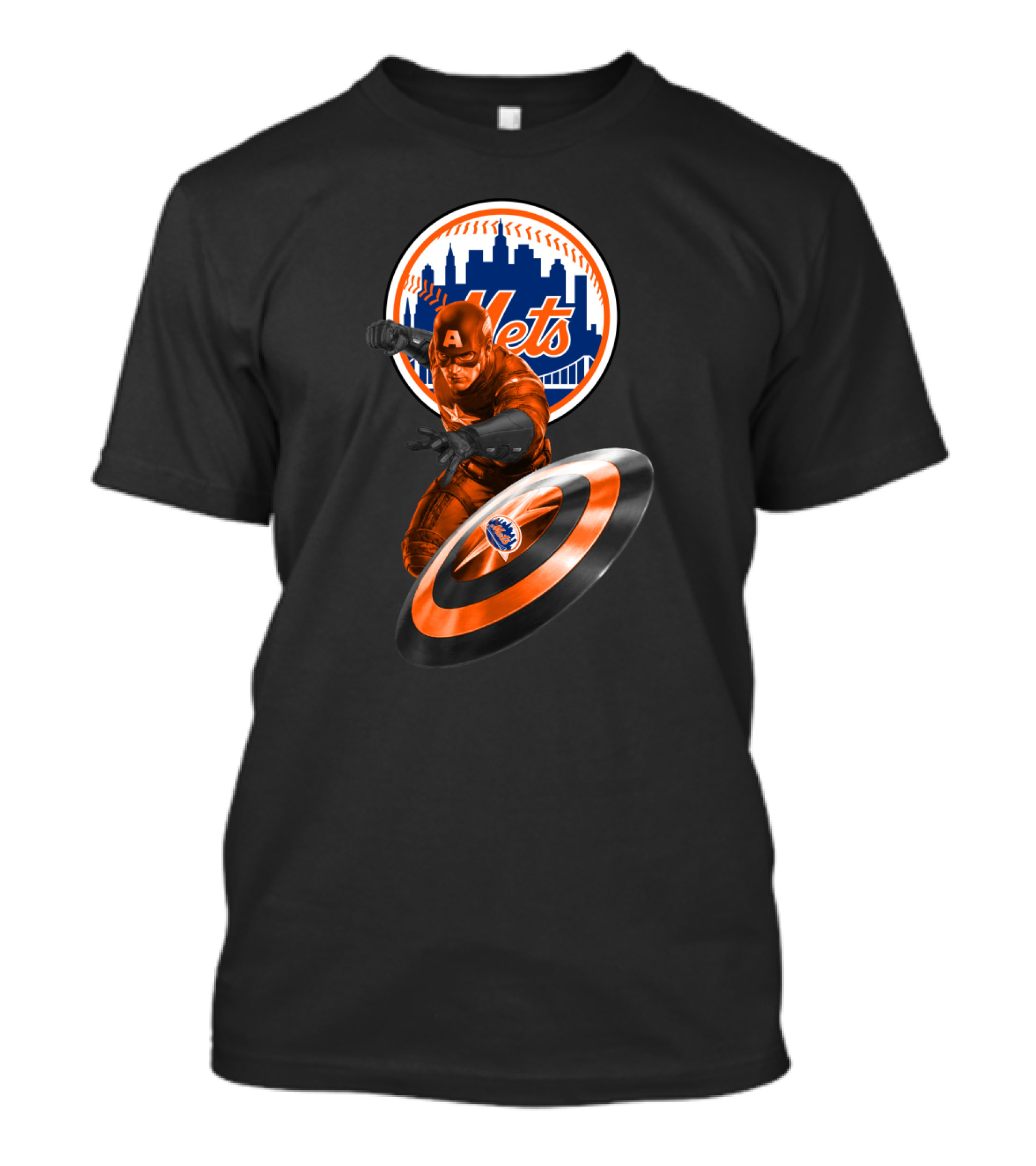 Captain America And New York Mets Crossover Emblem T-Shirt