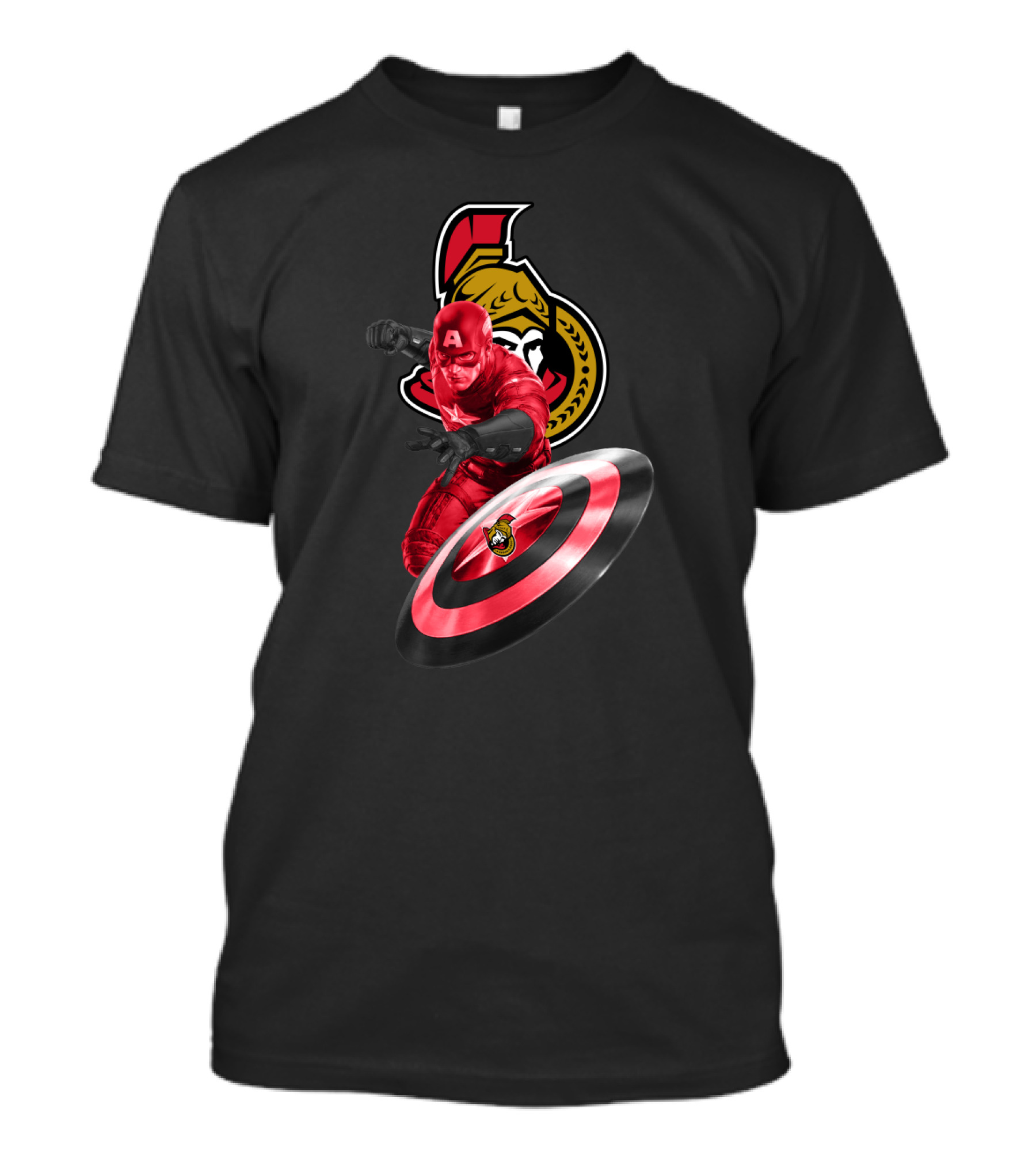 Ottawa Senators Logo With Captain America Shield Crossover Fan T-Shirt