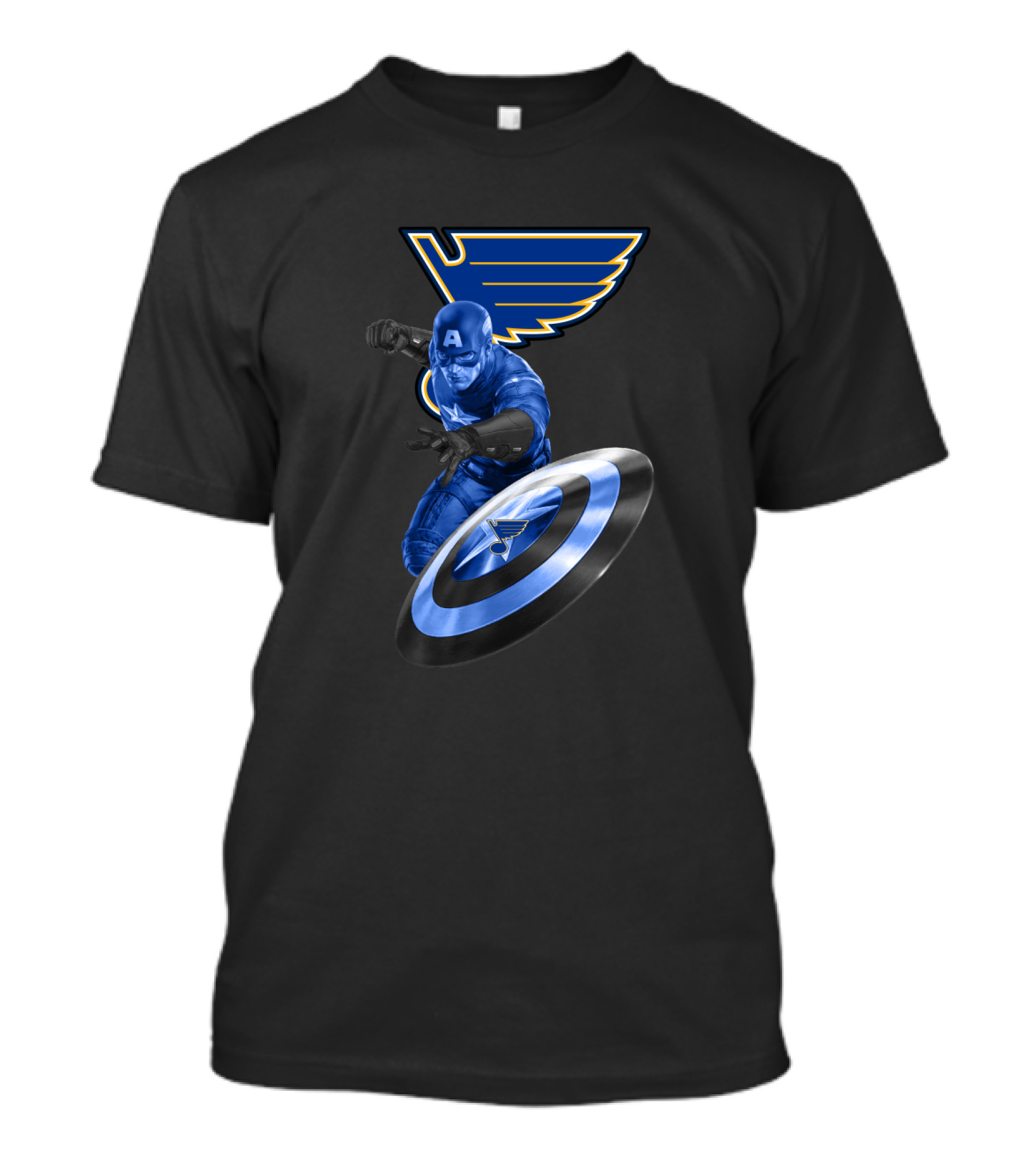 Captain America With St. Louis Blues Logo Crossover Fan Gear T-Shirt