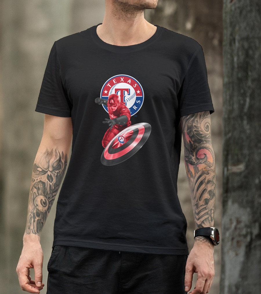 Texas Rangers Captain America Shield Crossover T-Shirt