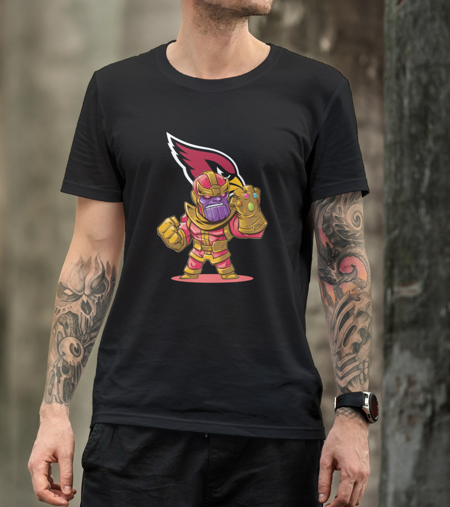 Thanos With Infinity Gauntlet And Arizona Cardinals Logo Combo T-Shirt