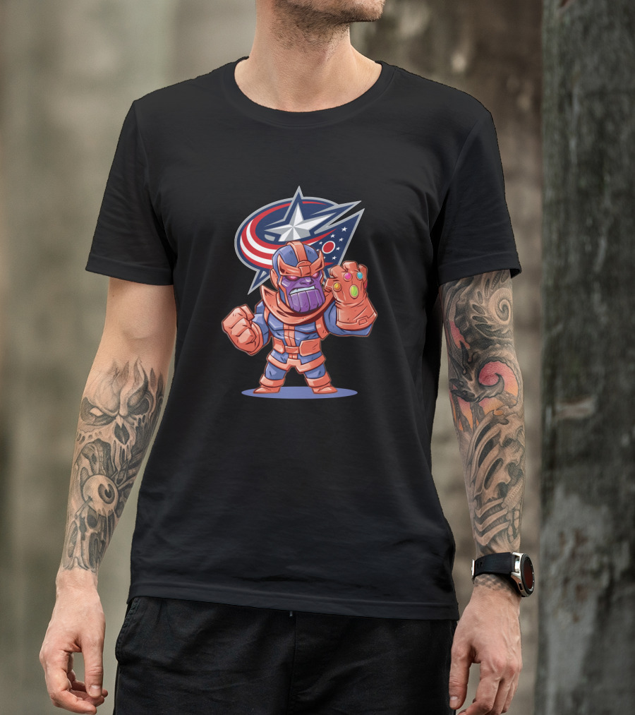 Thanos Meets Columbus Blue Jackets Fans Crossover T-Shirt