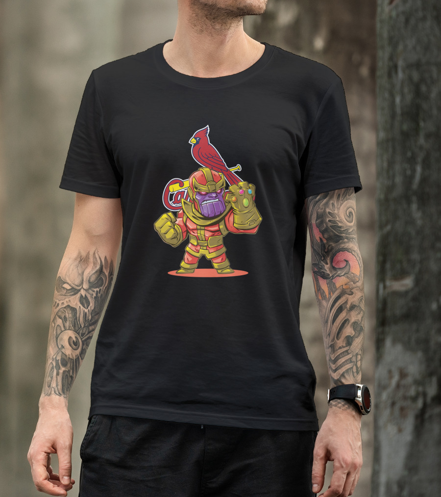 Thanos And St. Louis Cardinals Fans With Infinity Gauntlet And Redbird T-Shirt