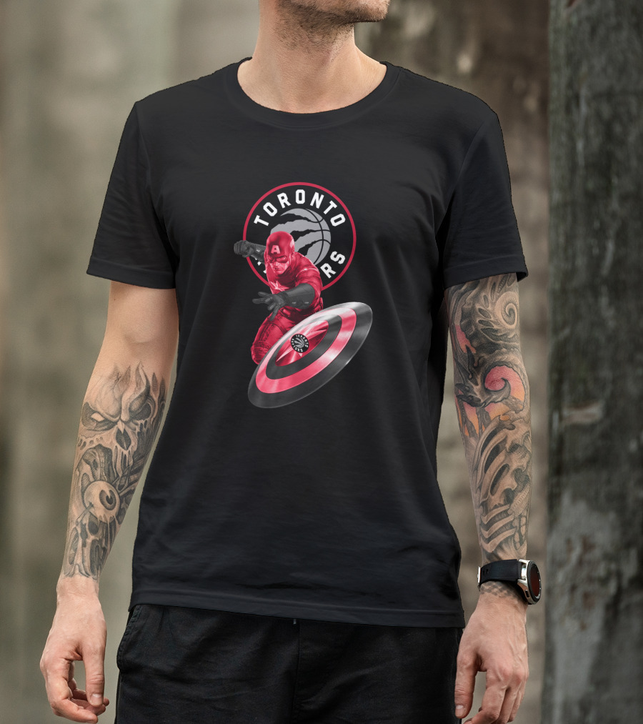 Toronto Raptors Captain America Shield Fan Crossover T-Shirt