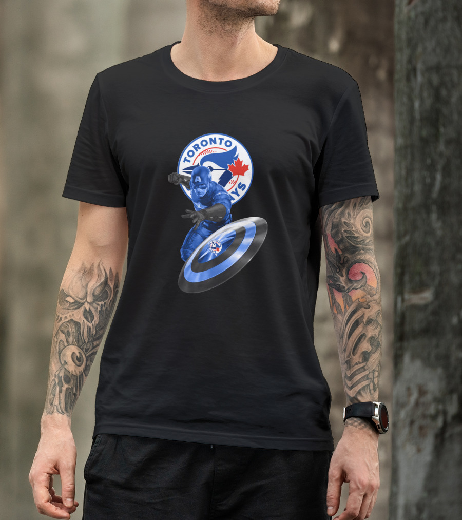 Toronto Blue Jays Captain America Collaboration With Shield And Team T-Shirt