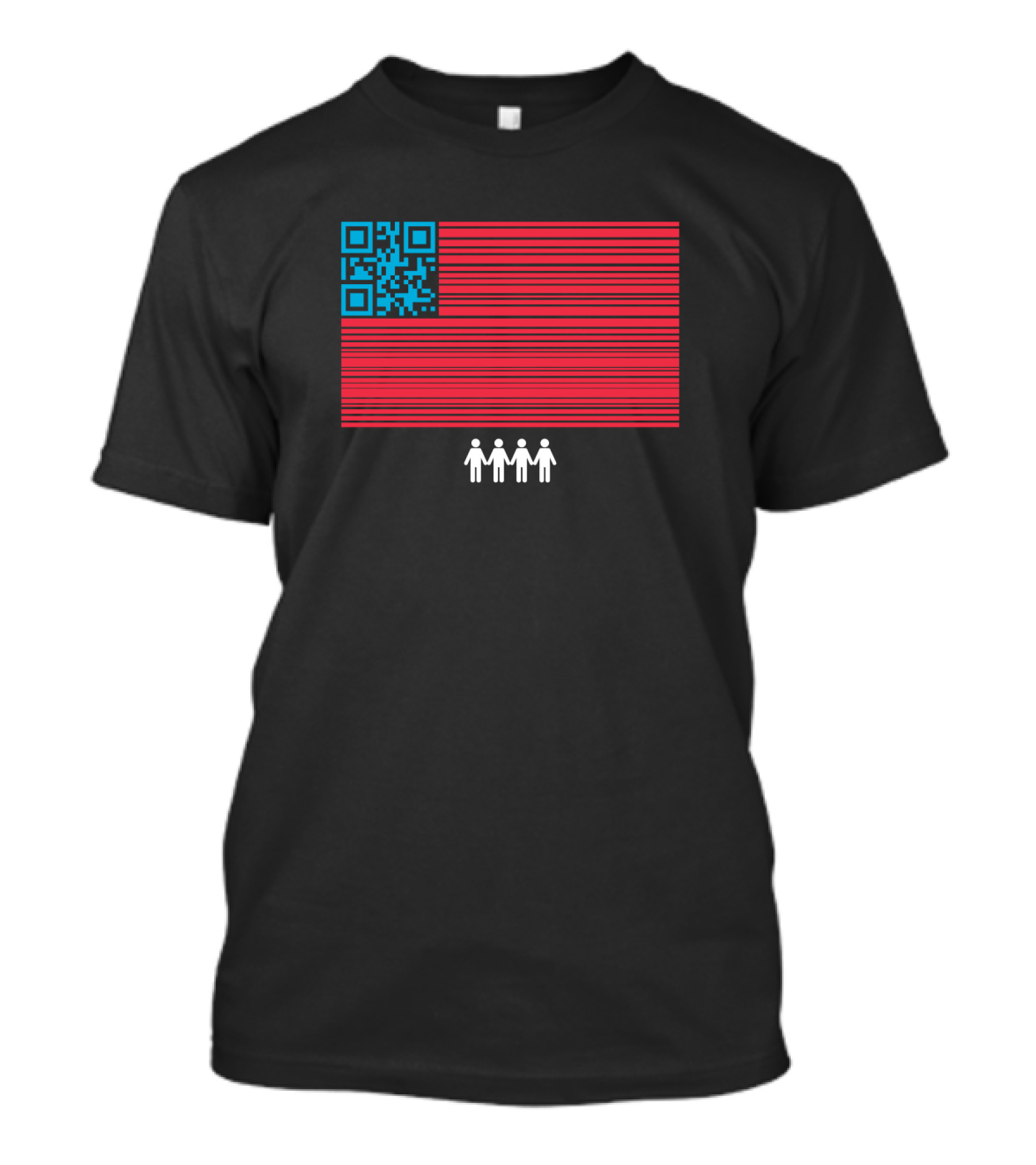 American Flag QR Code With Four Figures March T-Shirt