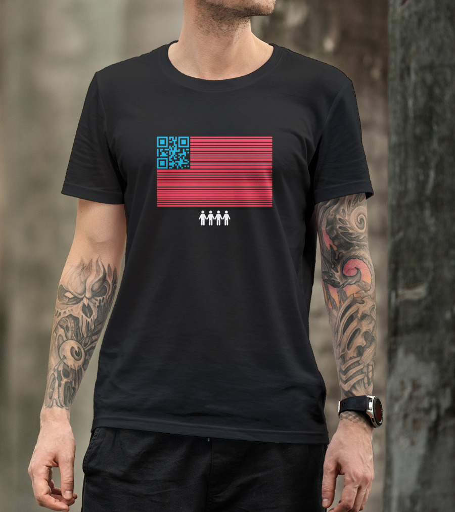 American Flag QR Code With Four Figures March T-Shirt
