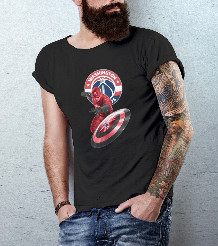 Washington Wizards Captain America Crossover Logo Shield T-Shirt