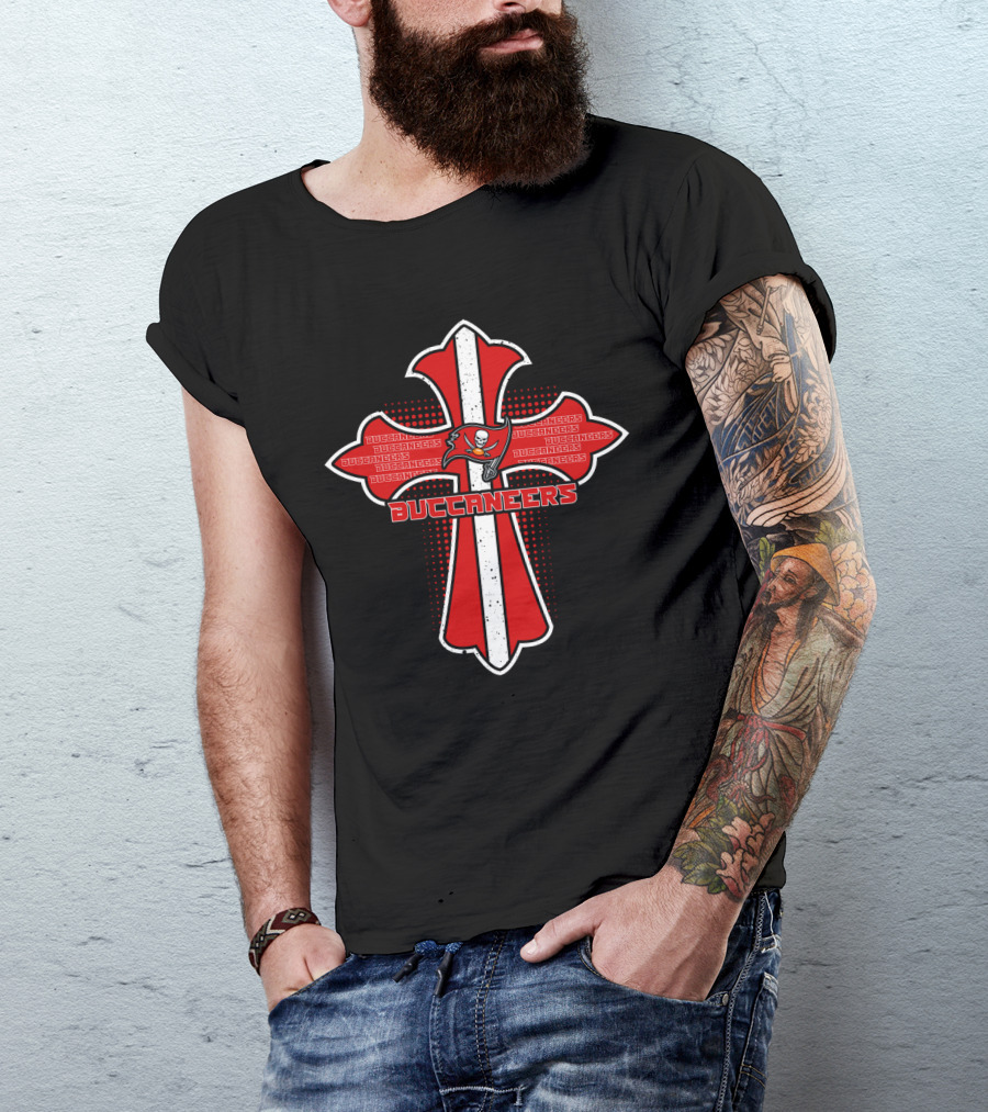 Buccaneers Cross Emblem With Tampa Bay Skull Flag T-Shirt