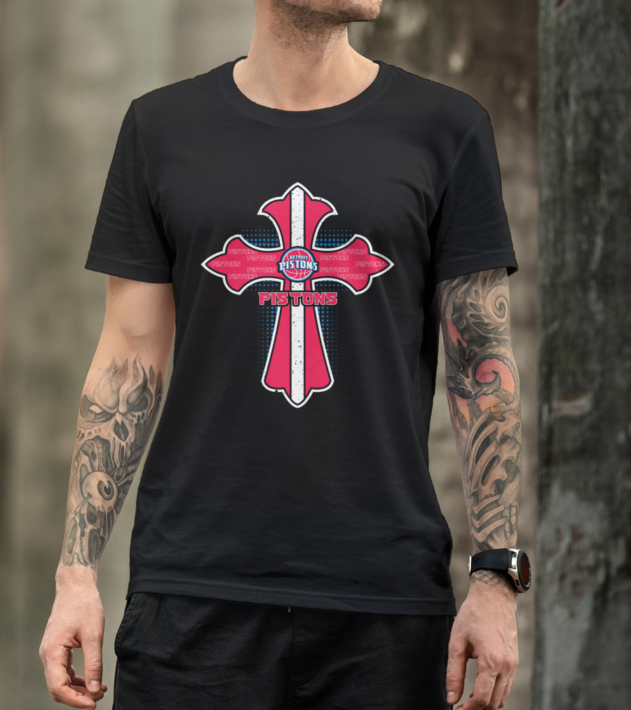 Detroit Pistons Cross Theme For Jesus And Basketball Fans T-Shirt