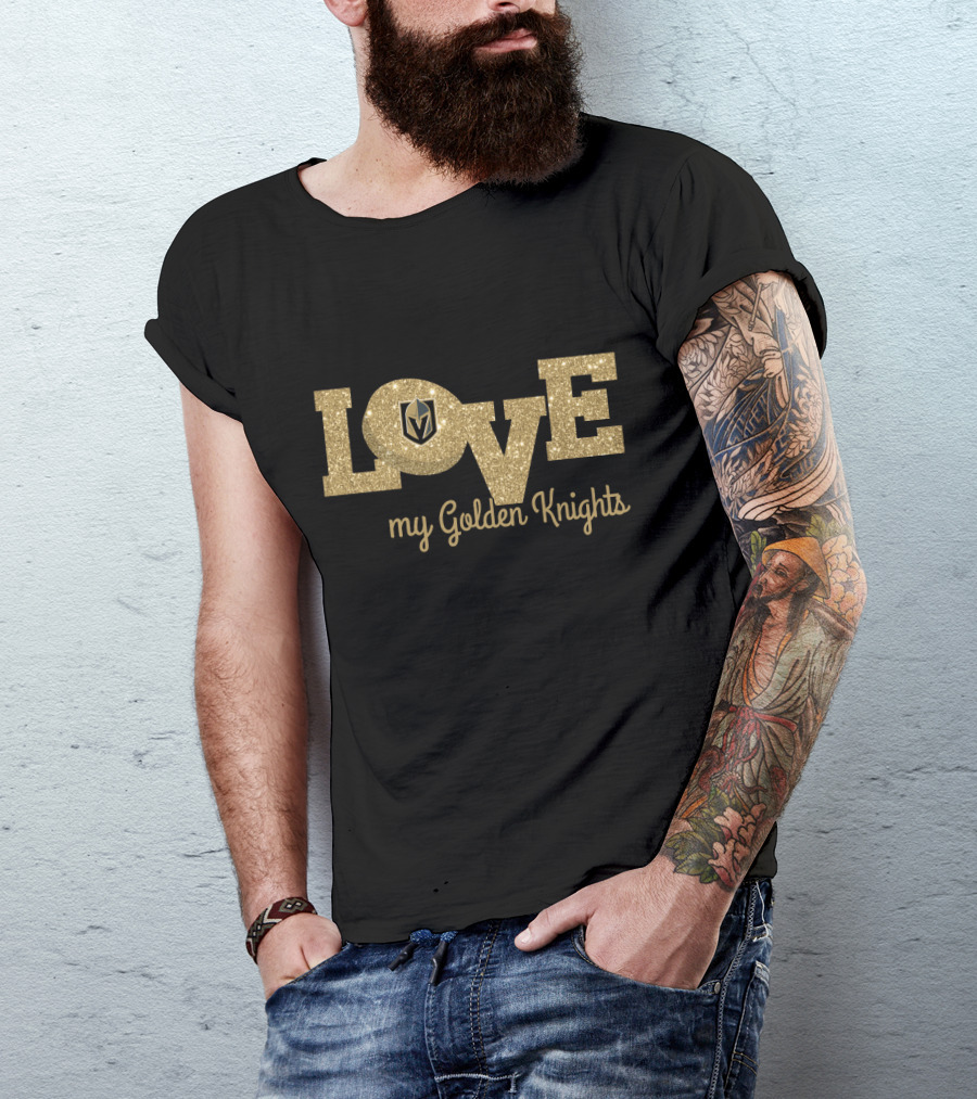 Glitter Love My Golden Knights With Vegas Logo T-Shirt