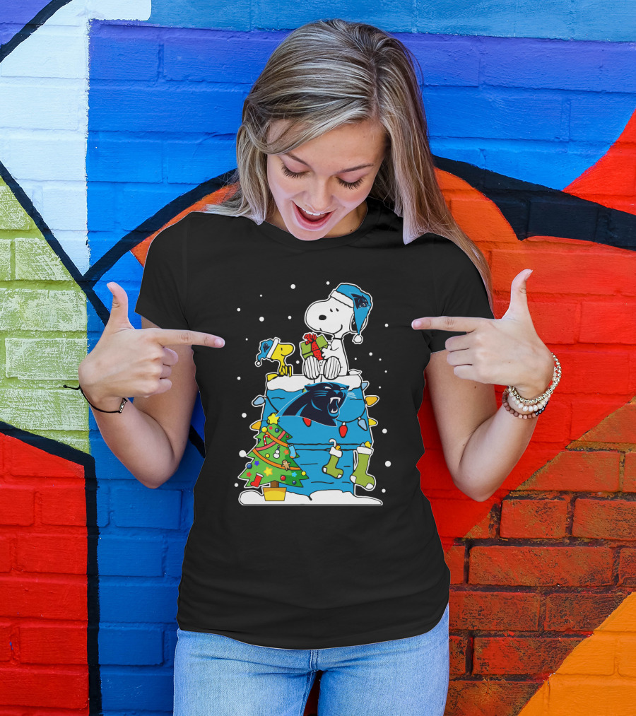 Carolina Panthers Snoopy Christmas Lover Cozy Holiday Scene T-Shirt