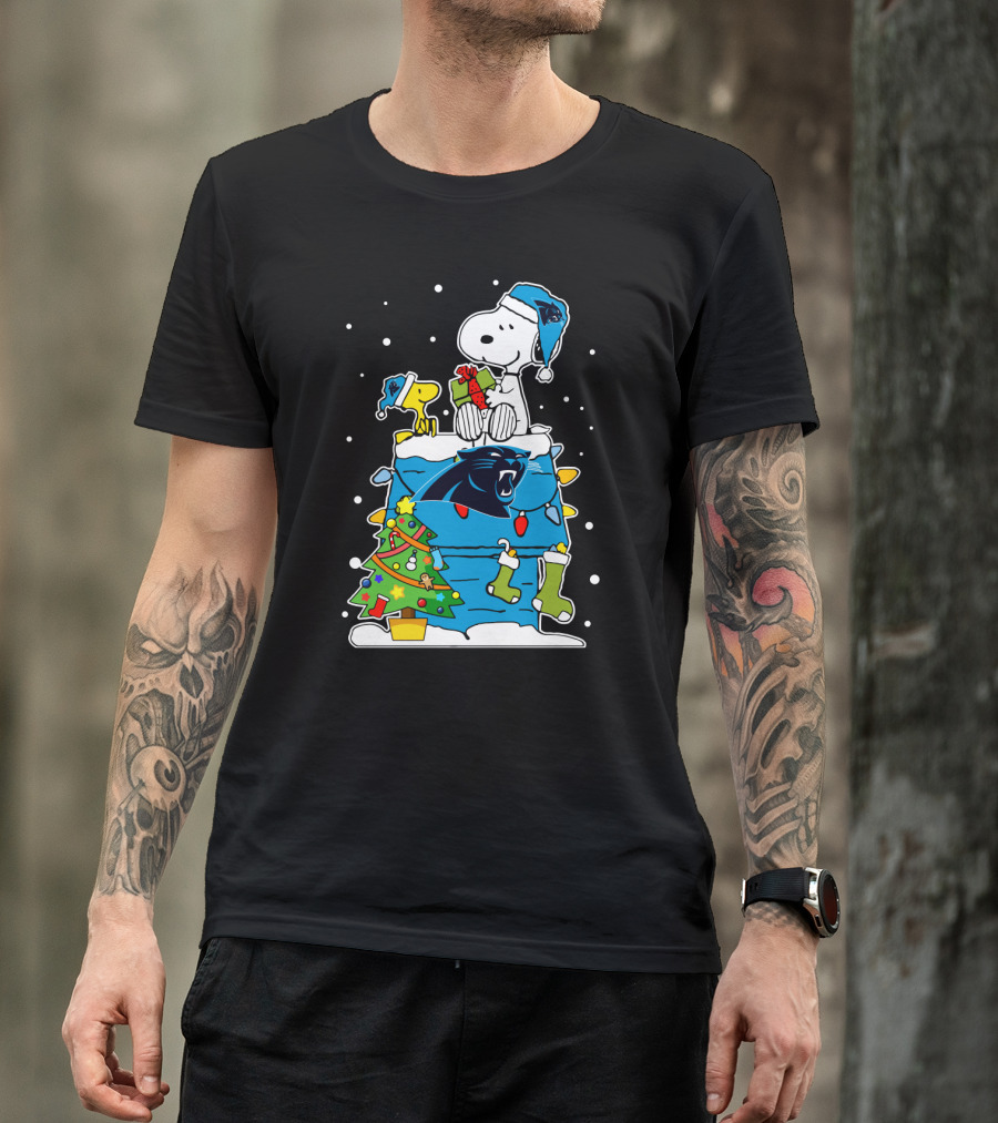 Carolina Panthers Snoopy Christmas Lover Cozy Holiday Scene T-Shirt
