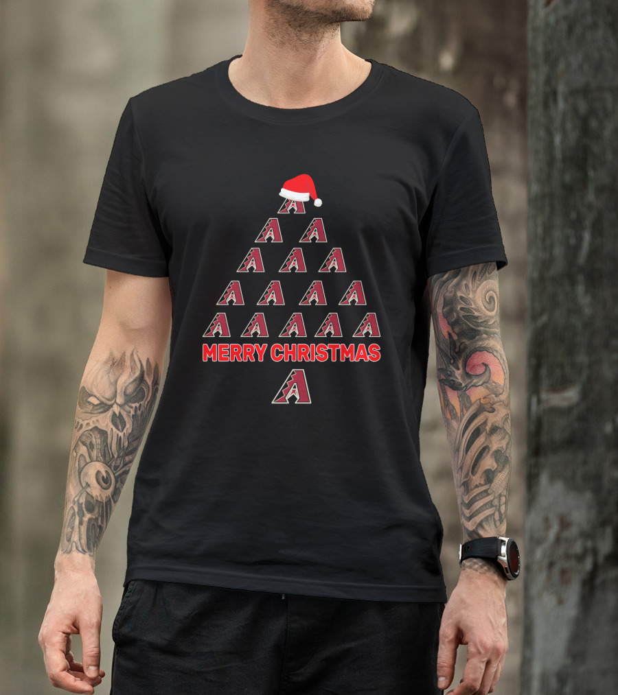Merry Christmas Arizona Diamondbacks Logo Tree With Santa Hat T-Shirt