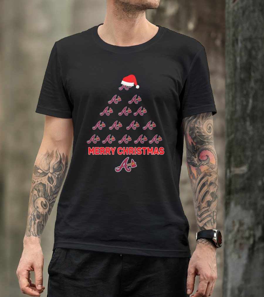 Merry Christmas Atlanta Braves Logo Christmas Tree Holiday Fan T-Shirt