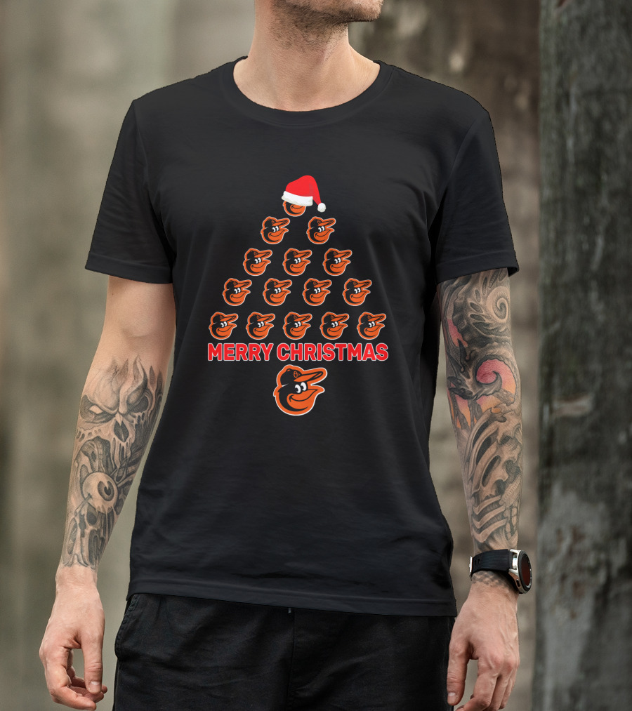Merry Christmas Baltimore Orioles Fans Festive Logo Tree T-Shirt