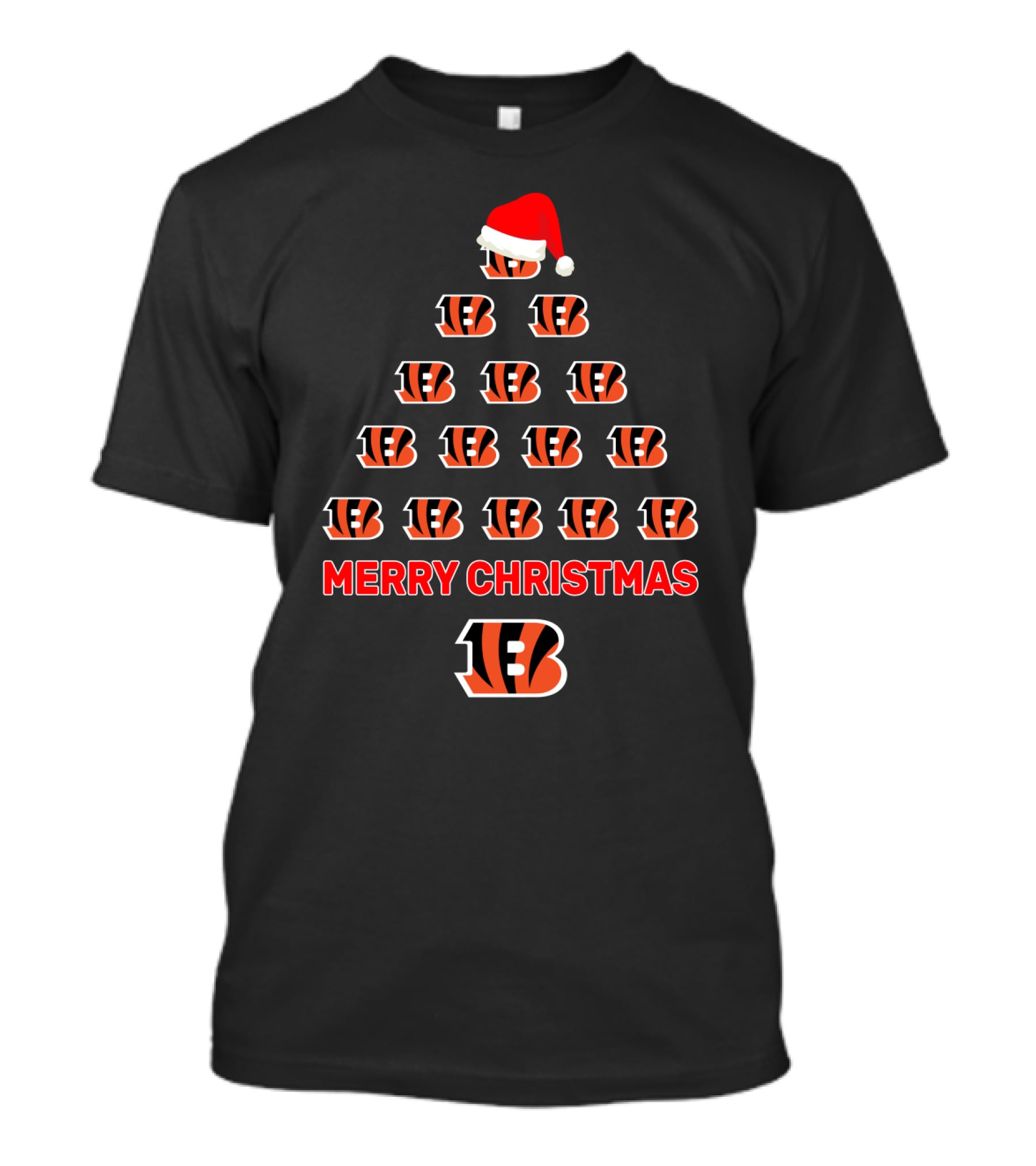 Merry Christmas B Cincinnati Bengals Christmas Tree Holiday Spirit T-Shirt